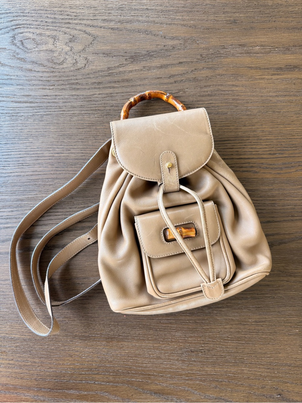 Gucci Tan Bamboo-Accent Mini Backpack